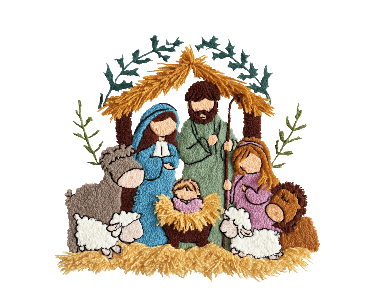 Crochet Nativity Scene Christmas Transfer ready-to-press DTF transfer