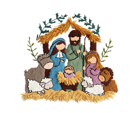 Crochet Nativity Scene Christmas Transfer ready-to-press DTF transfer