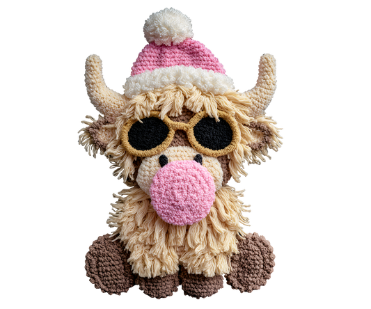 Pink Bubblegum Highland Cow Christmas Transfer ready-to-press DTF transfer