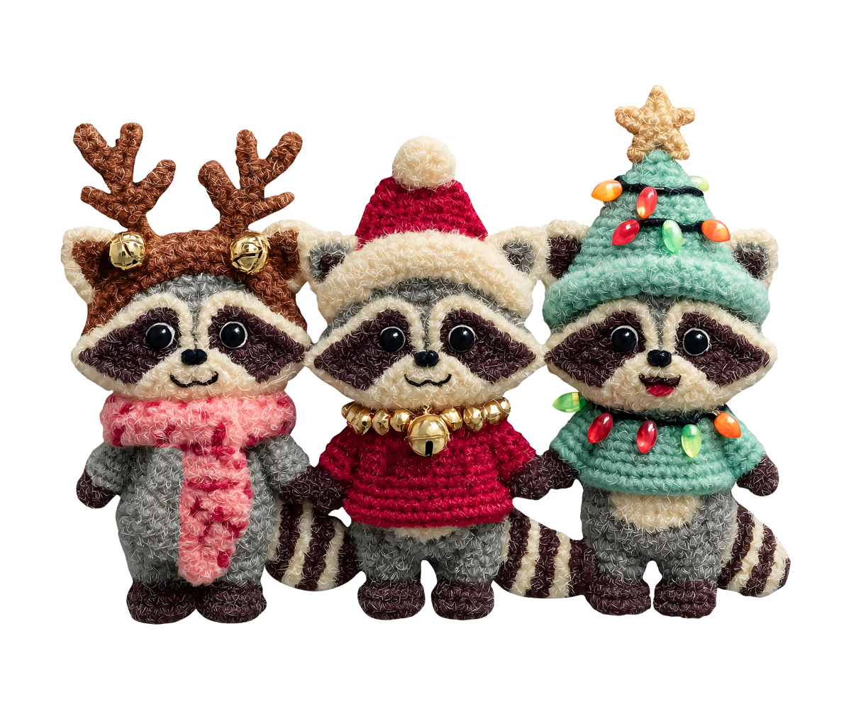 Christmas Raccoon Trio Transfer ready-to-press DTF transfer
