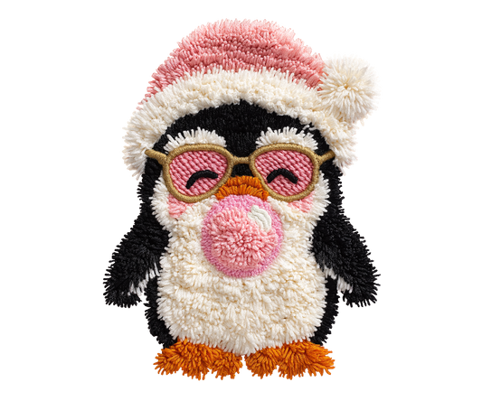 Pink Bubblegum Penguin Christmas Transfer ready-to-press DTF transfer