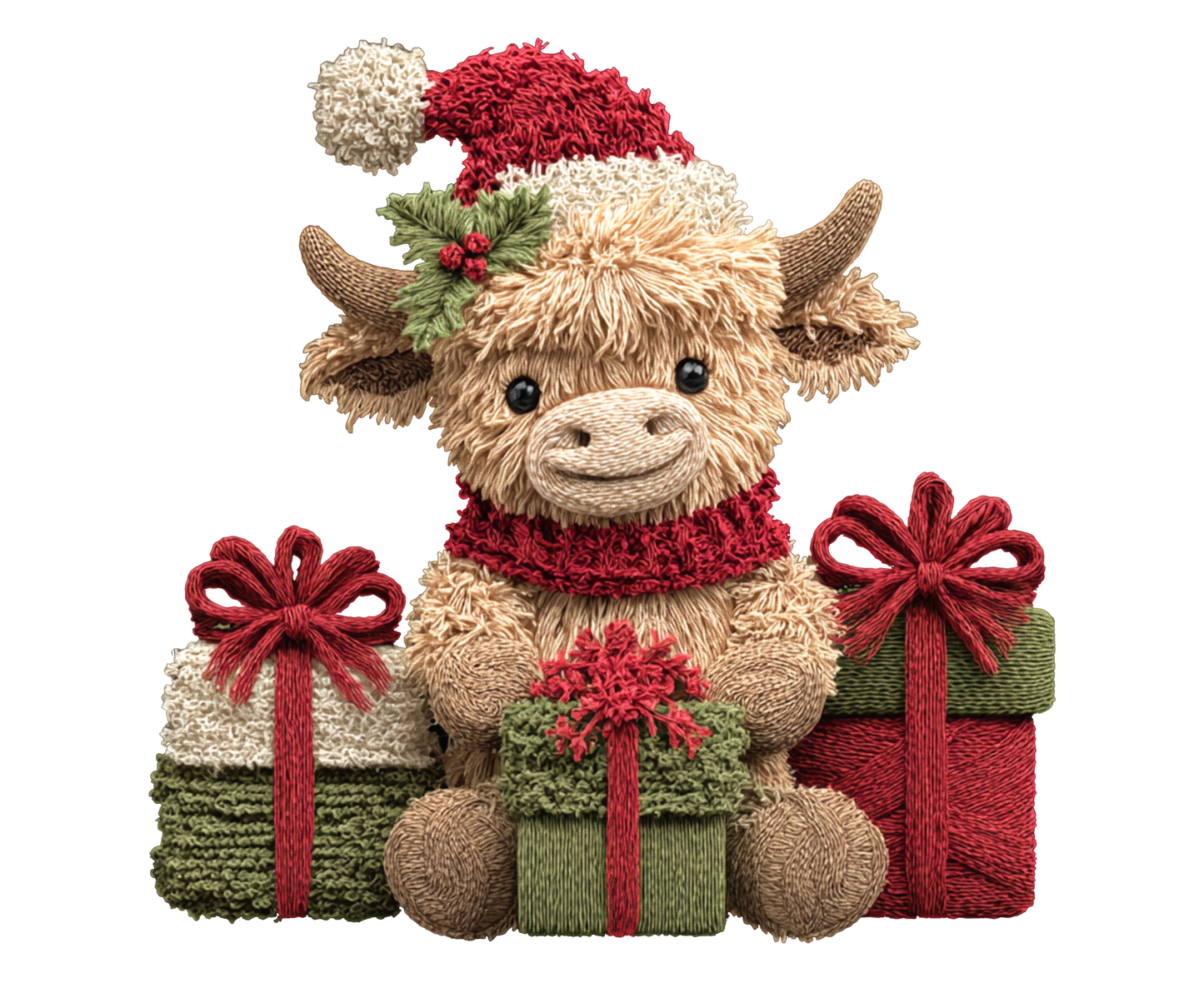 Highland Cow with Christmas Gifts Transfer ready-to-press DTF transfer