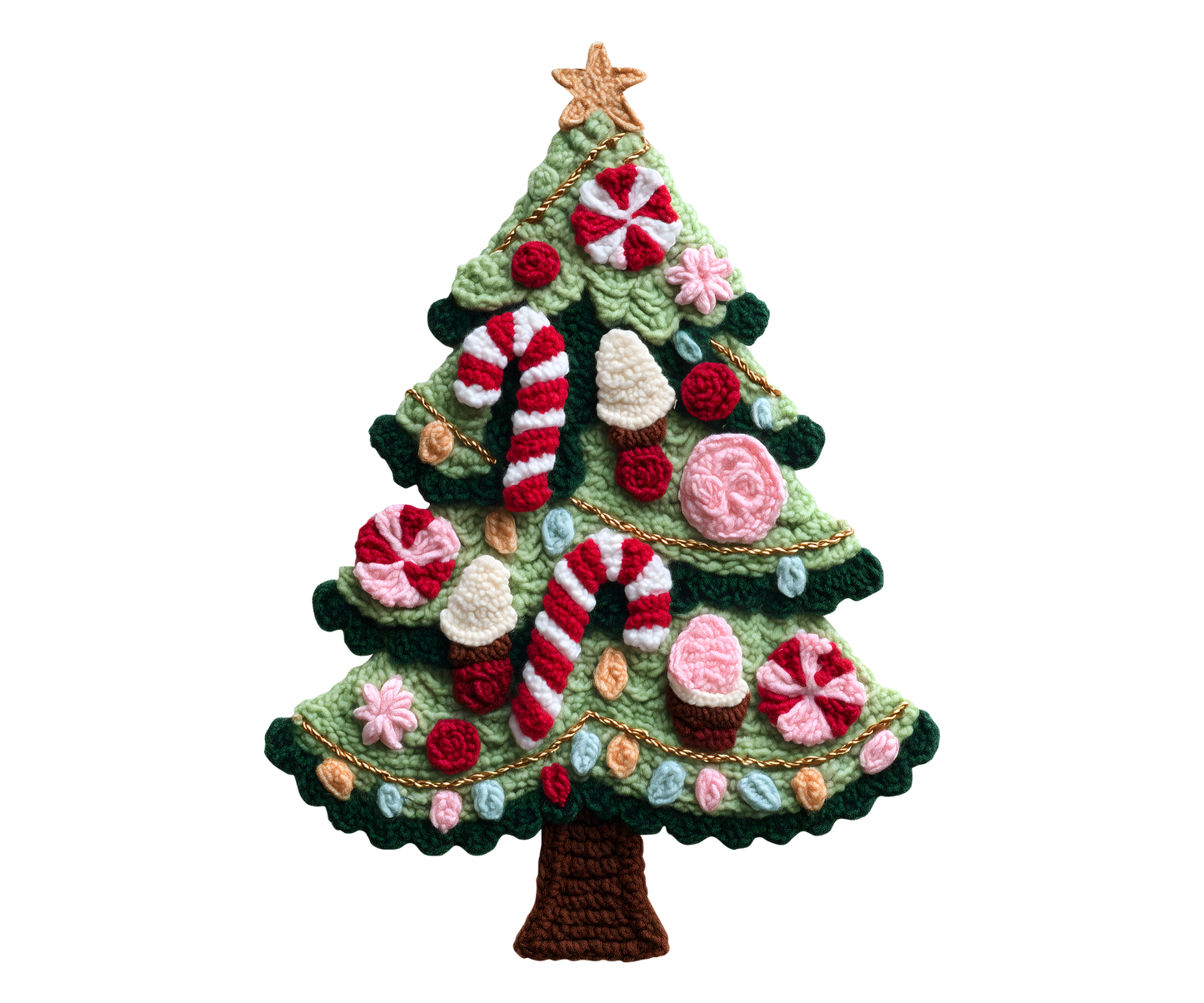 Crochet Candy Christmas Tree Transfer ready-to-press DTF transfer