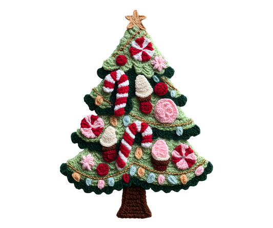 Crochet Candy Christmas Tree Transfer ready-to-press DTF transfer