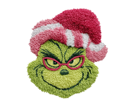 Pink Hat Green Holiday Character Transfer ready-to-press DTF transfer