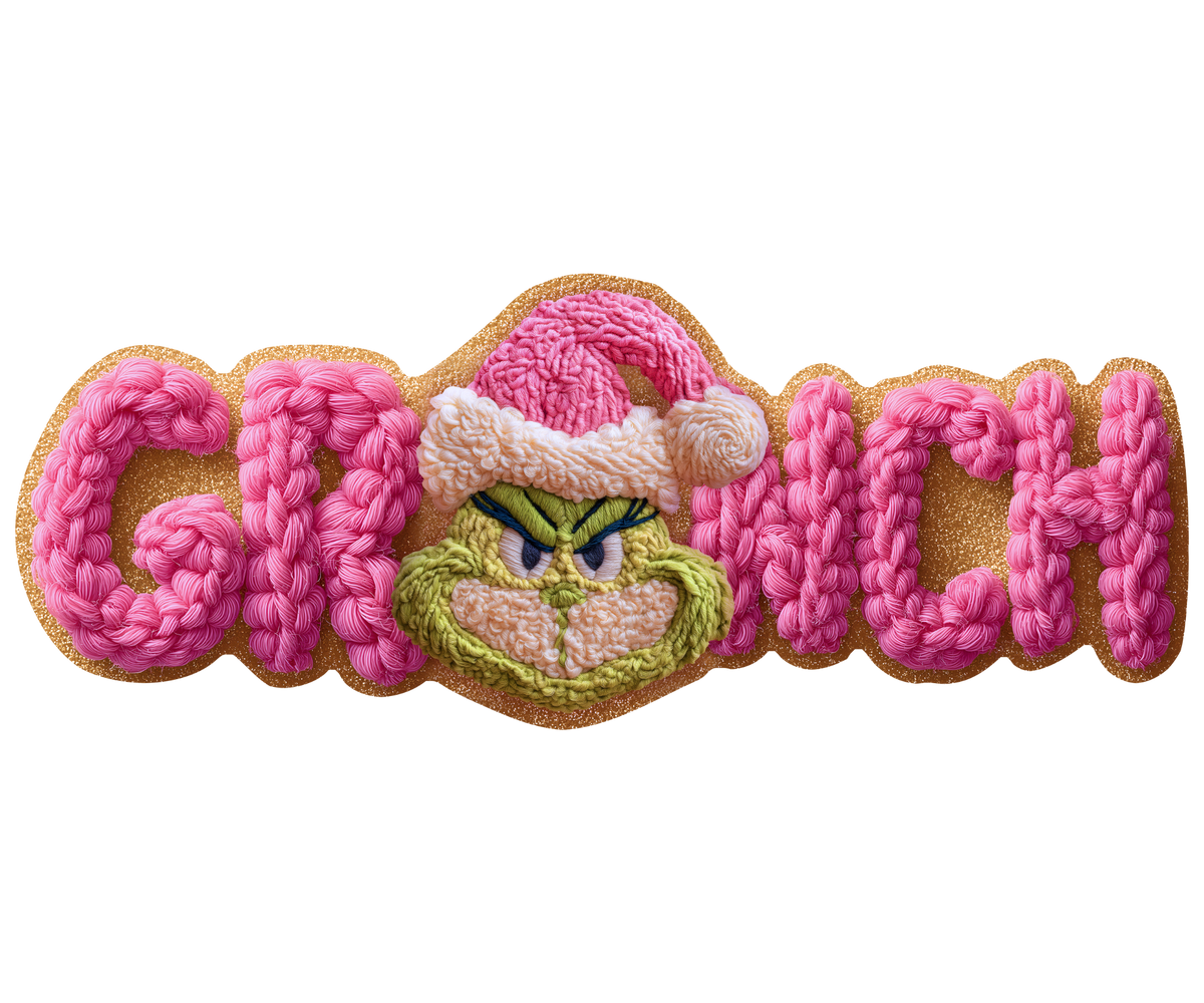 Pink Grinchy Christmas Character Transfer ready-to-press DTF transfer