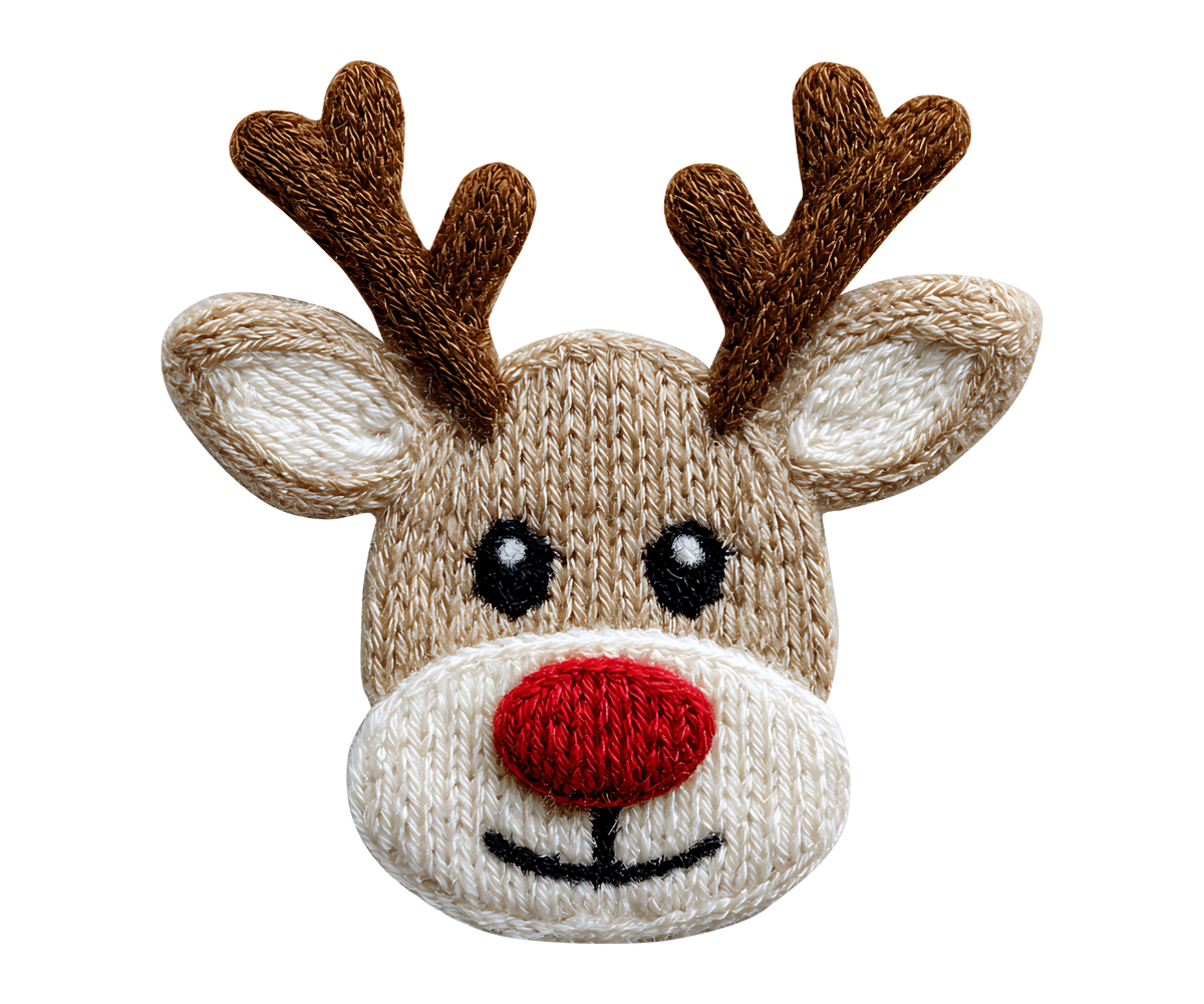 Crochet Reindeer Face Christmas Transfer ready-to-press DTF transfer