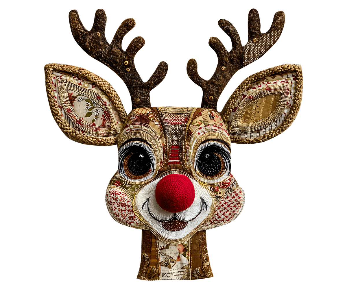 Patchwork Reindeer Face Christmas Transfer ready-to-press DTF transfer