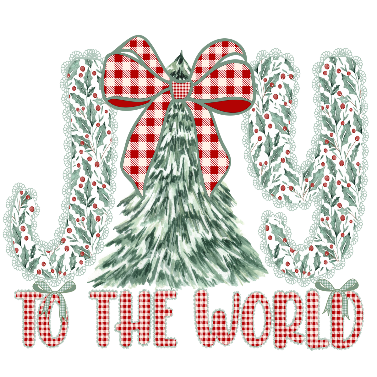 Plaid Joy to the World Christmas Tree Transfer ready-to-press DTF transfer