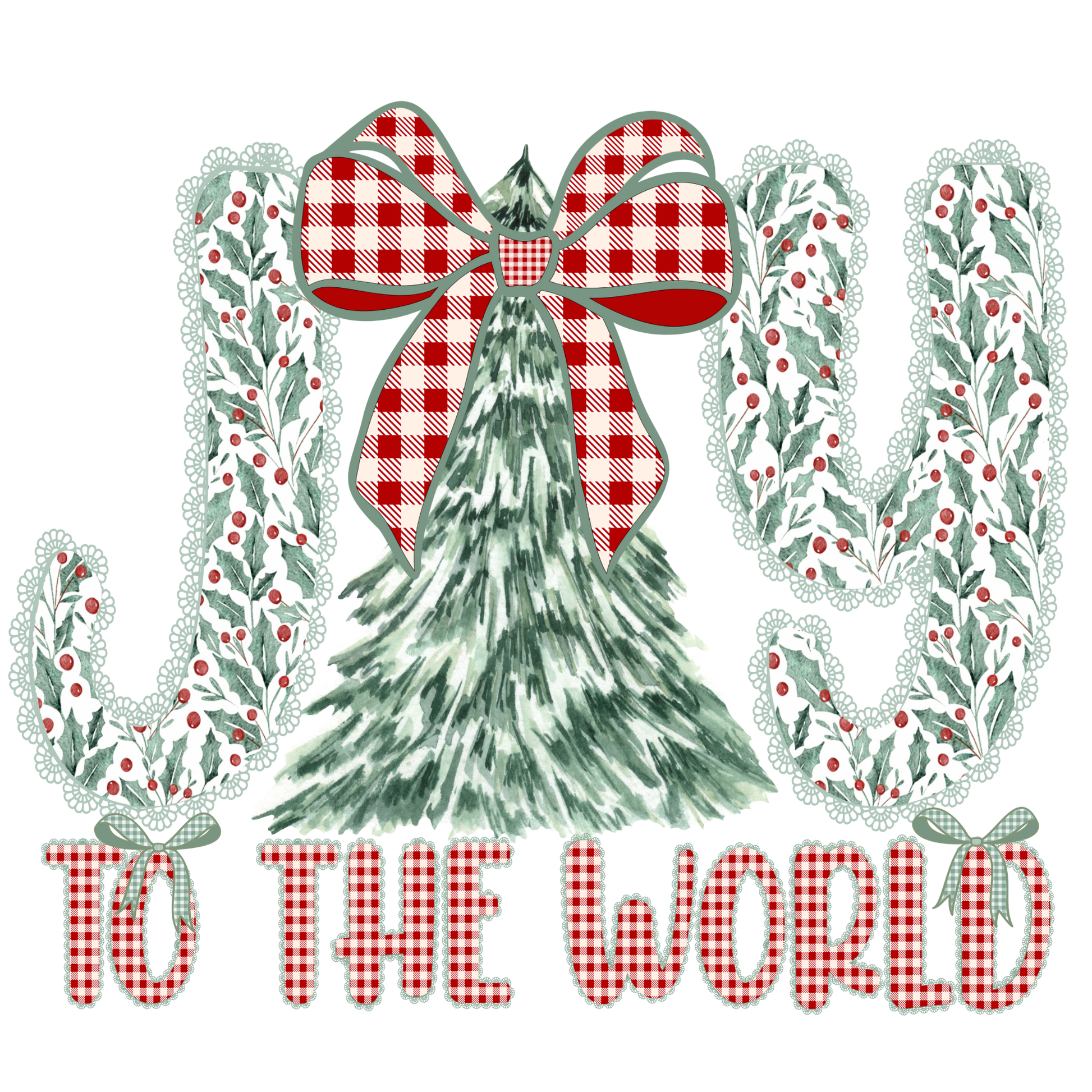 Plaid Joy to the World Christmas Tree Transfer ready-to-press DTF transfer