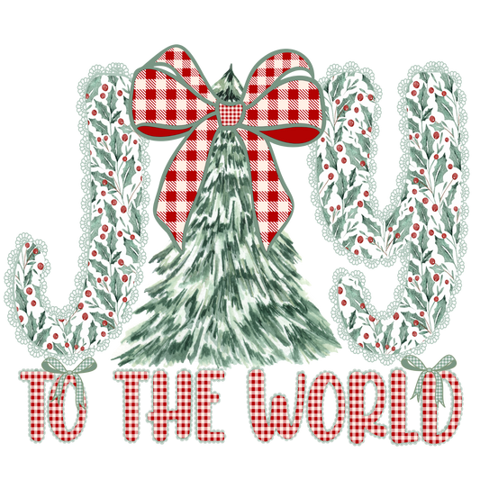 Plaid Joy to the World Christmas Tree Transfer ready-to-press DTF transfer