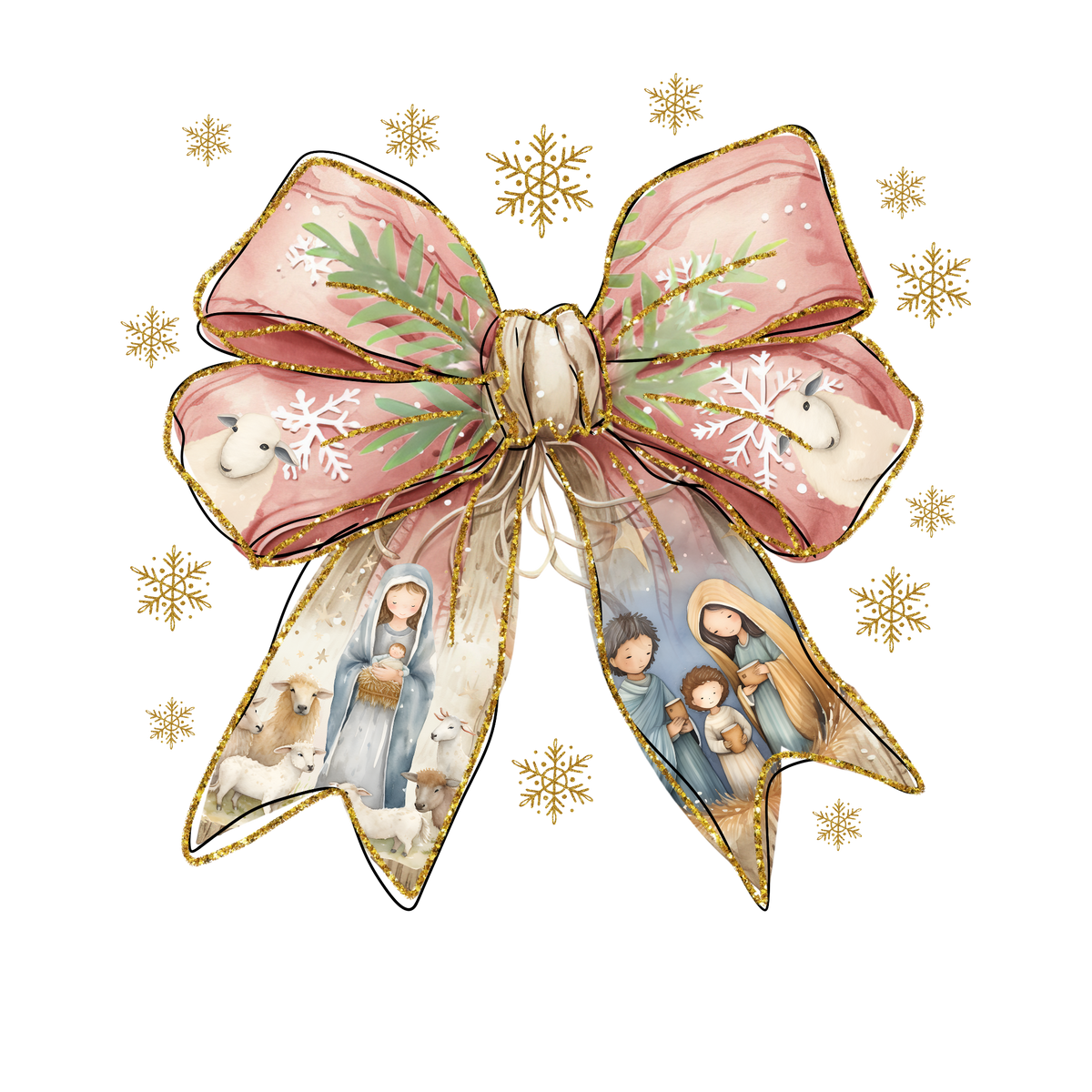 Coquette Nativity Bow Christmas Transfer ready-to-press DTF transfer