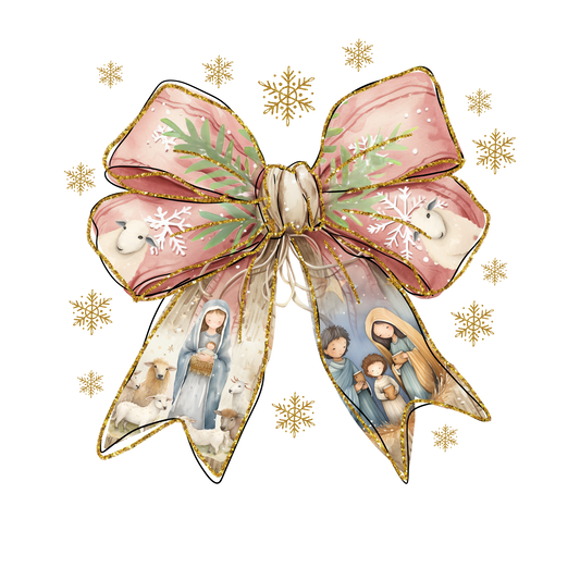 Coquette Nativity Bow Christmas Transfer ready-to-press DTF transfer