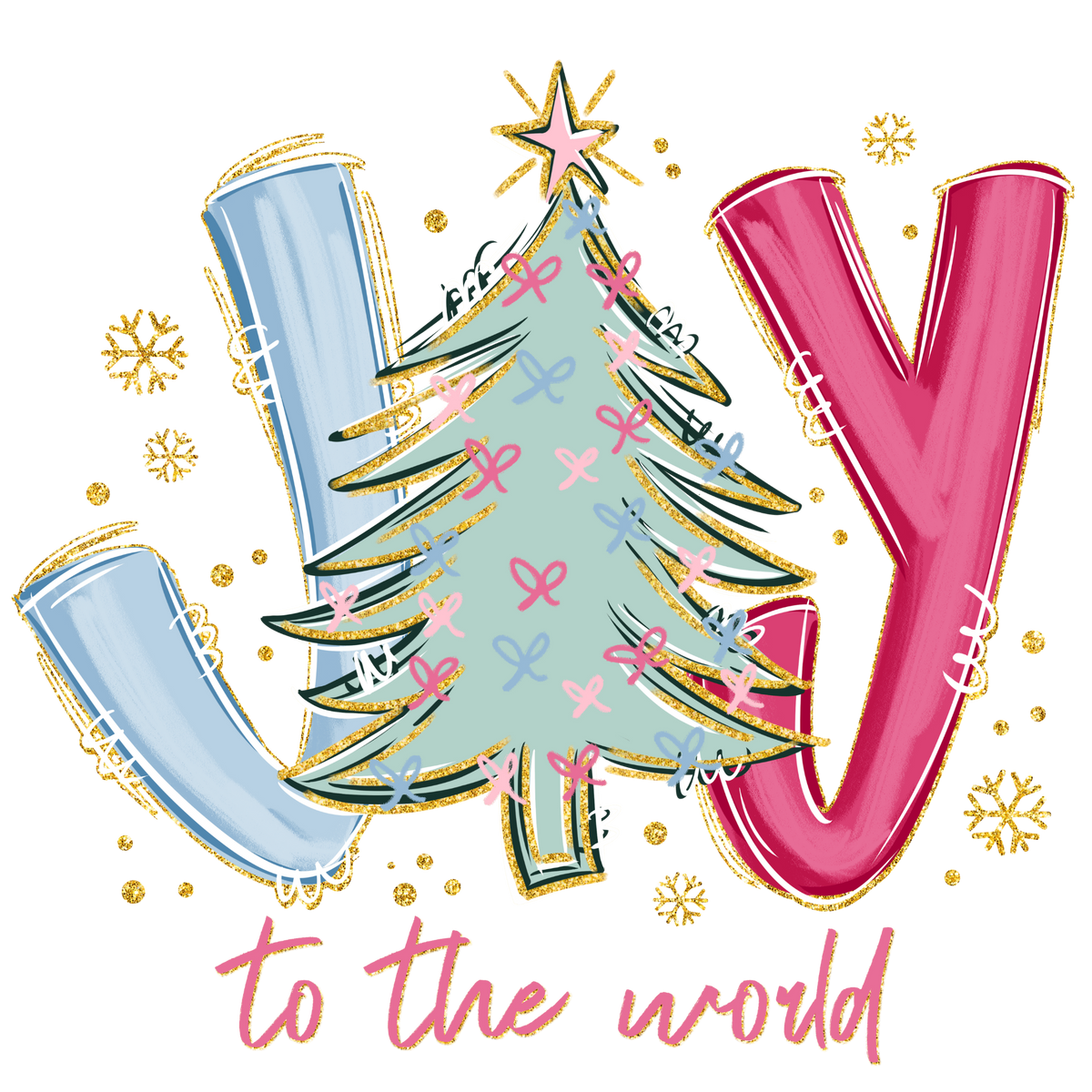 Colorful Joy to the World Christmas Tree Transfer ready-to-press DTF transfer