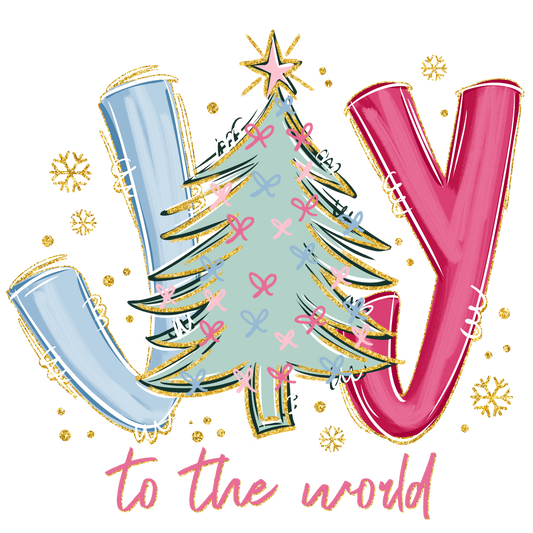 Colorful Joy to the World Christmas Tree Transfer ready-to-press DTF transfer