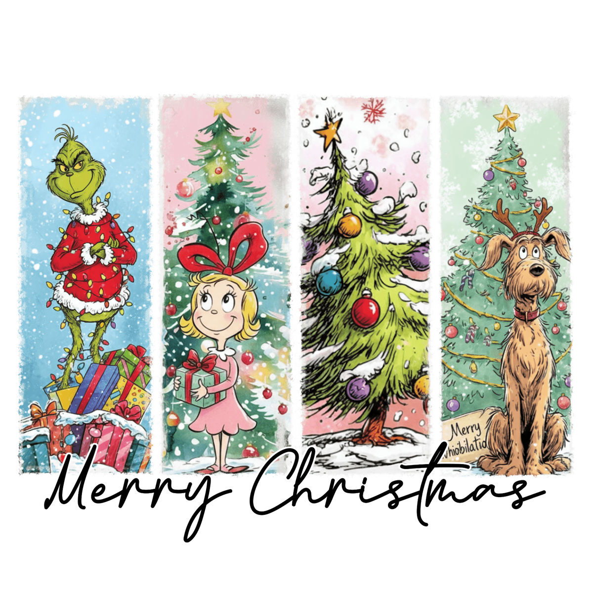 Merry Christmas Holiday Character Panels Transfer ready-to-press DTF transfer