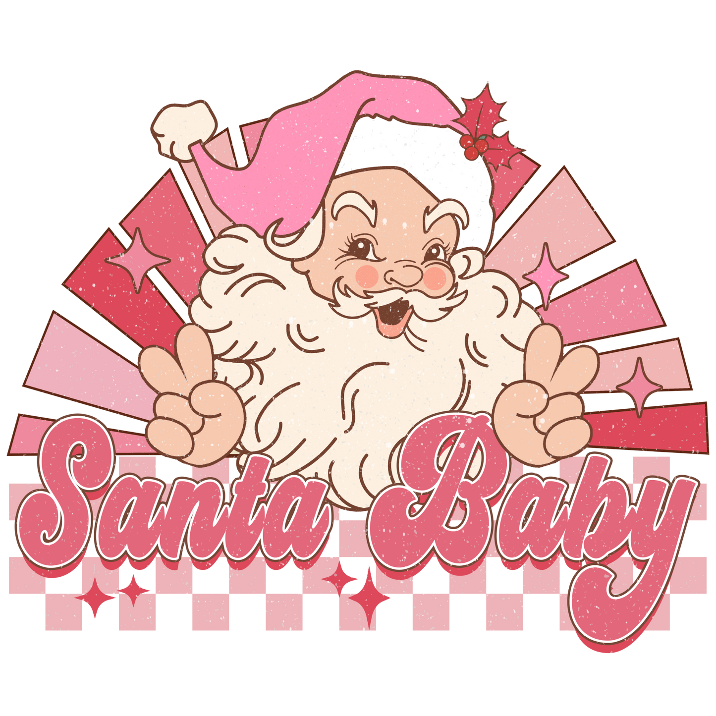Pink Santa Baby Retro Christmas Transfer ready-to-press DTF transfer