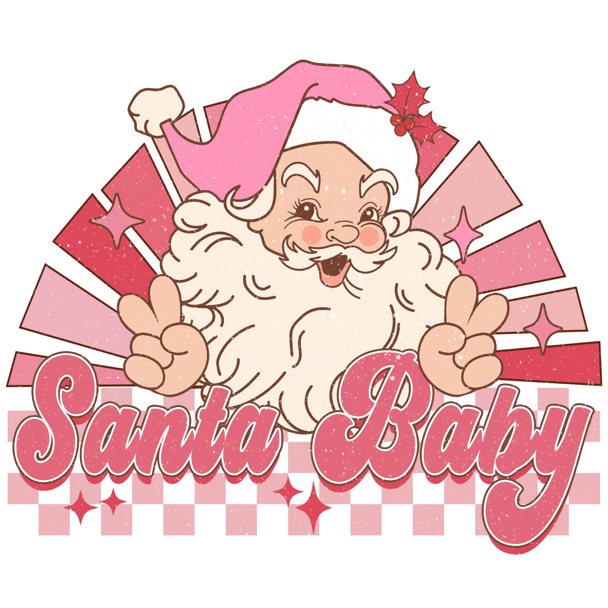 Pink Santa Baby Retro Christmas Transfer ready-to-press DTF transfer