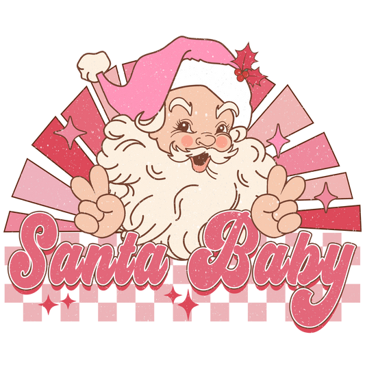 Pink Santa Baby Retro Christmas Transfer ready-to-press DTF transfer