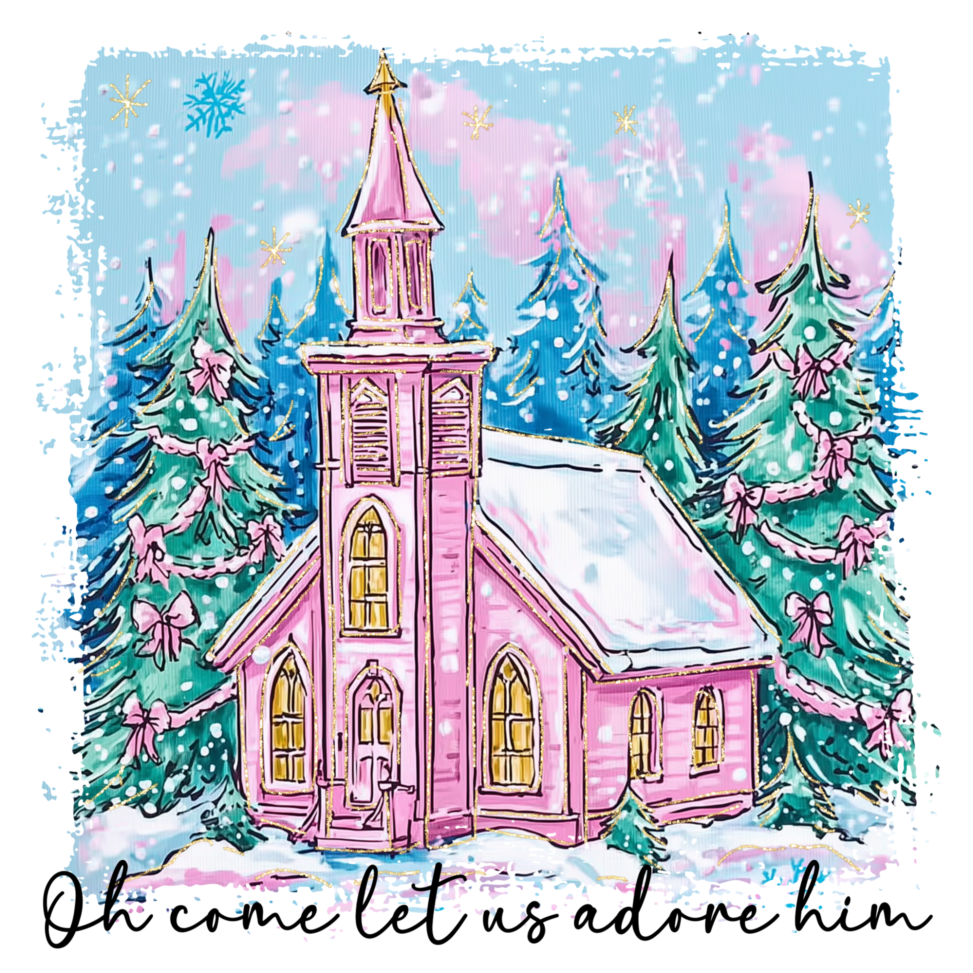 Pink Coquette Church O Come Let Us Adore Him Transfer ready-to-press DTF transfer
