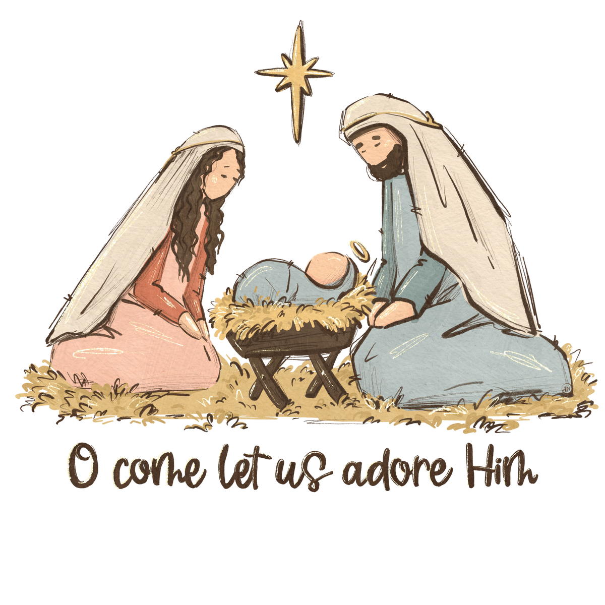 Nativity O Come Let Us Adore Him Transfer ready-to-press DTF transfer