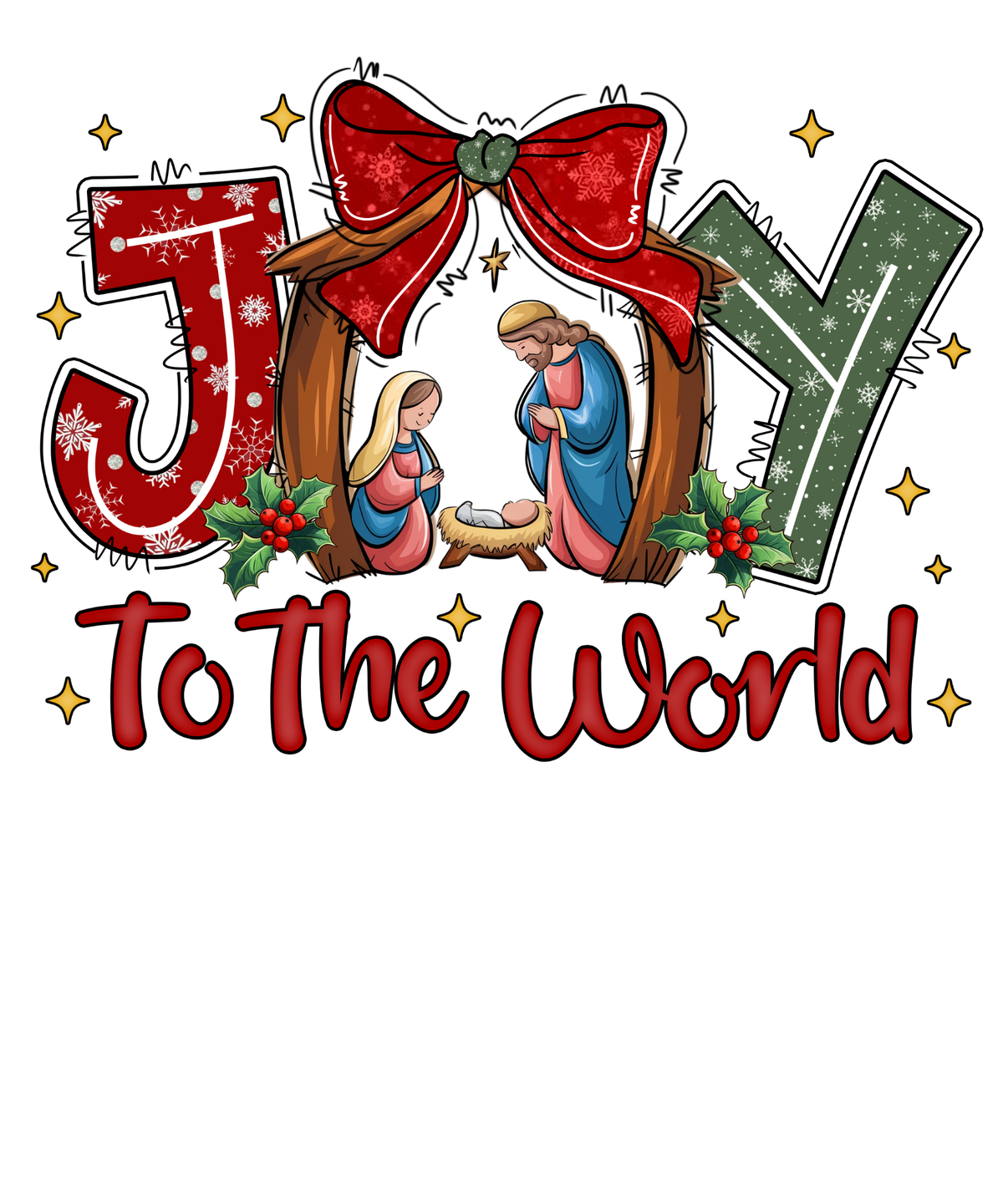 Joy to the World Nativity Bow Transfer ready-to-press DTF transfer