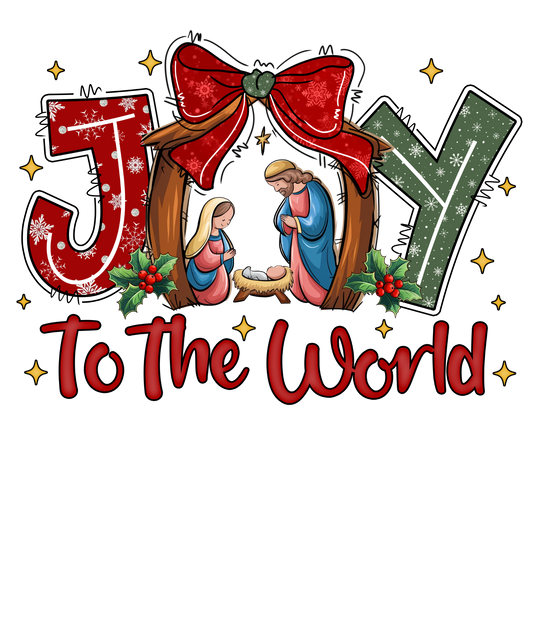Joy to the World Nativity Bow Transfer ready-to-press DTF transfer