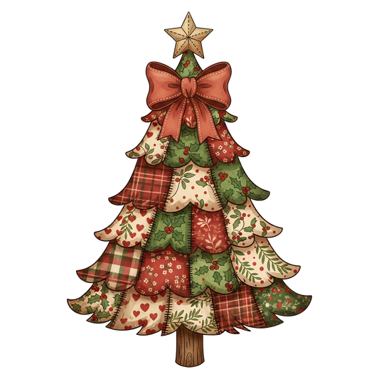 Patchwork Christmas Tree Transfer ready-to-press DTF transfer