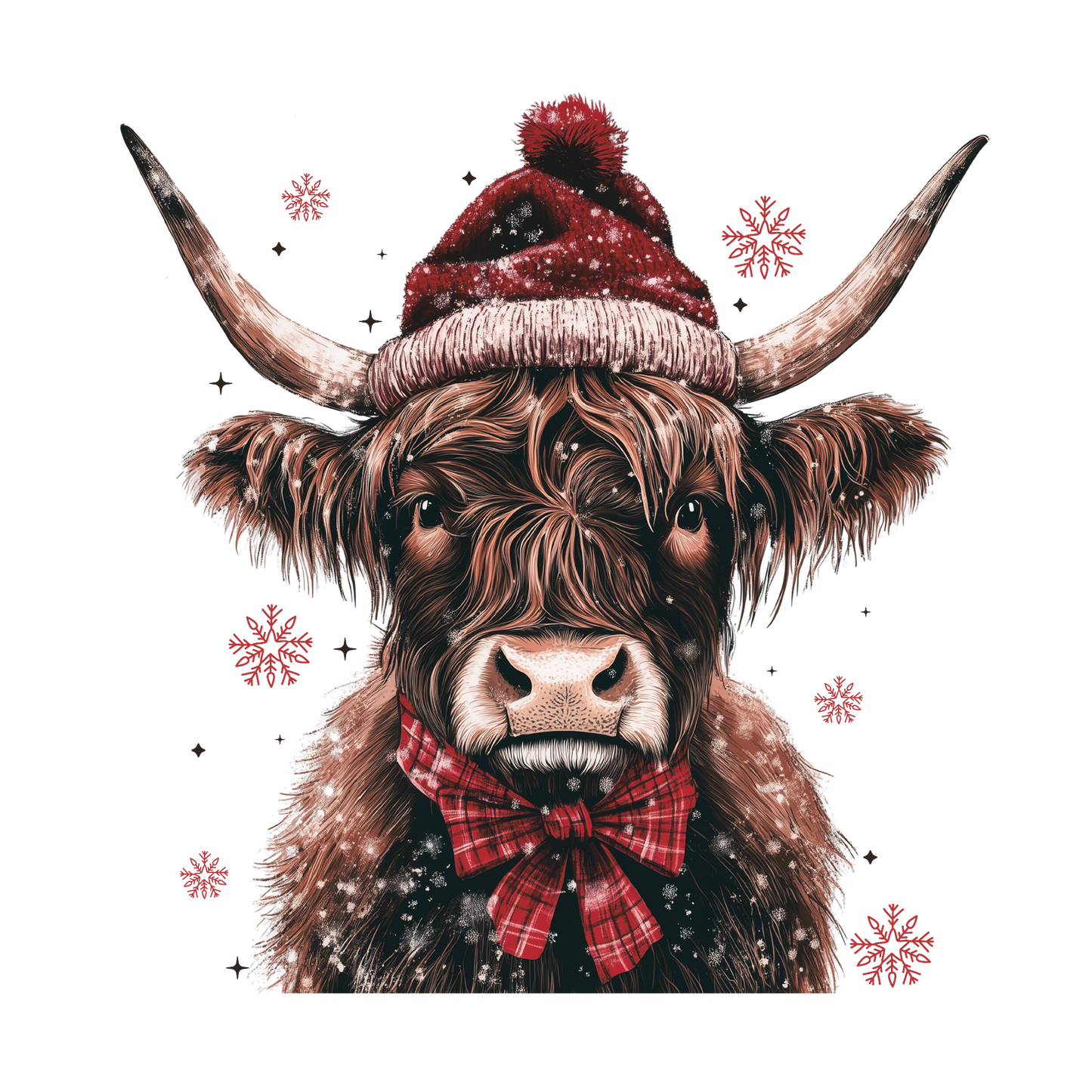 Highland Cow Plaid Santa Hat Christmas Transfer ready-to-press DTF transfer