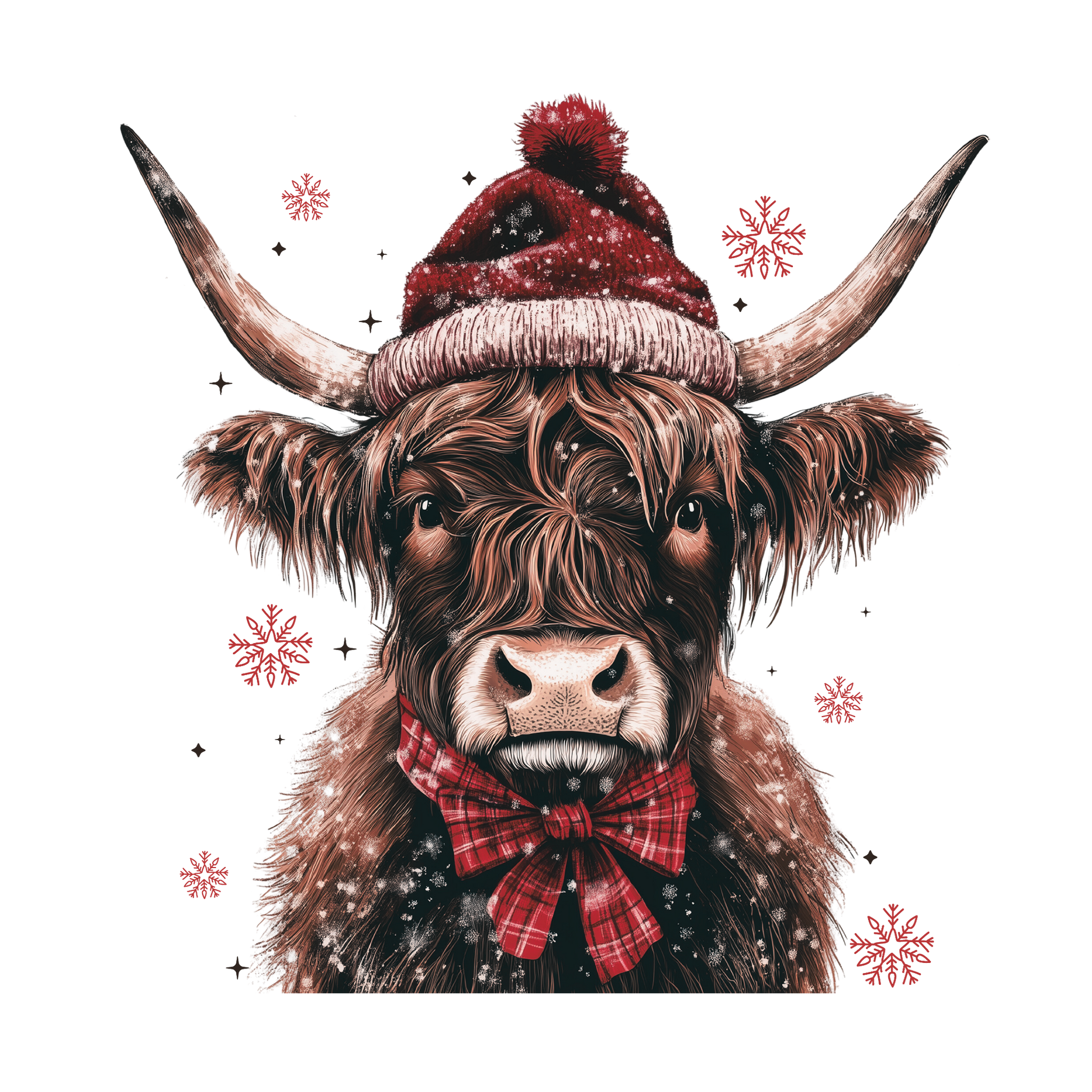 Highland Cow Plaid Santa Hat Christmas Transfer ready-to-press DTF transfer