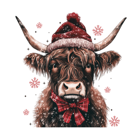 Highland Cow Plaid Santa Hat Christmas Transfer ready-to-press DTF transfer