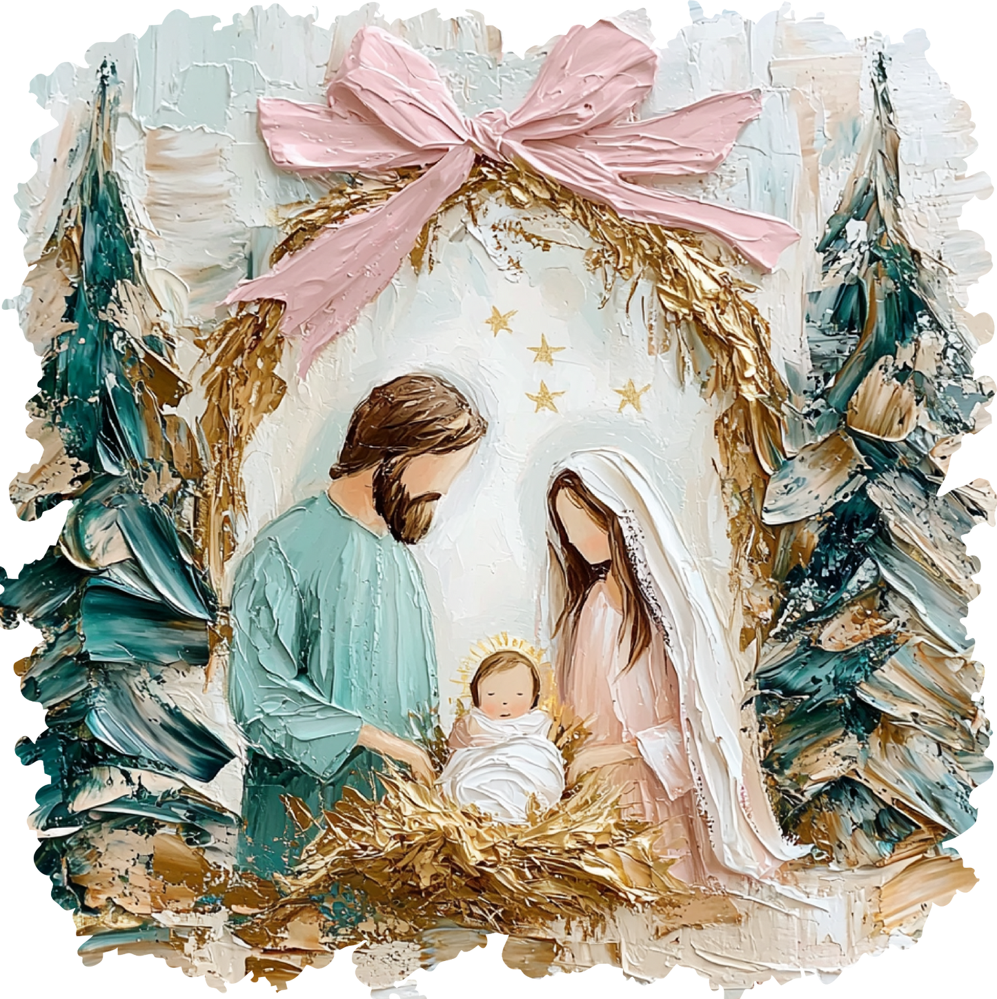 Pink Bow Nativity Scene Christmas Transfer ready-to-press DTF transfer