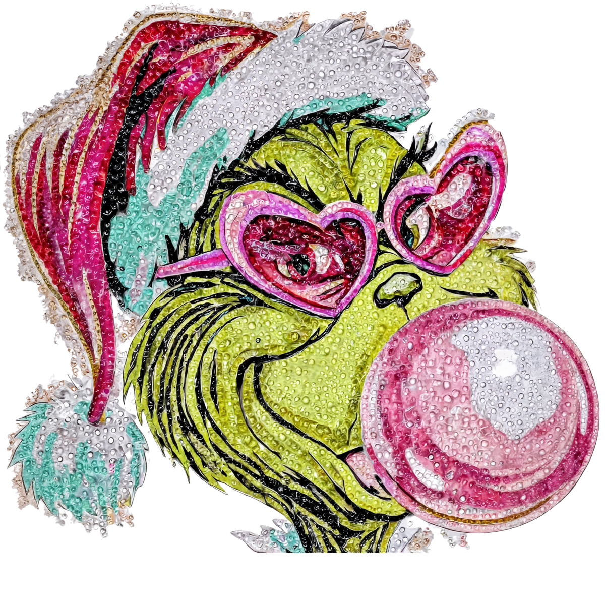 Pink Bubblegum Green Holiday Character Transfer ready-to-press DTF transfer
