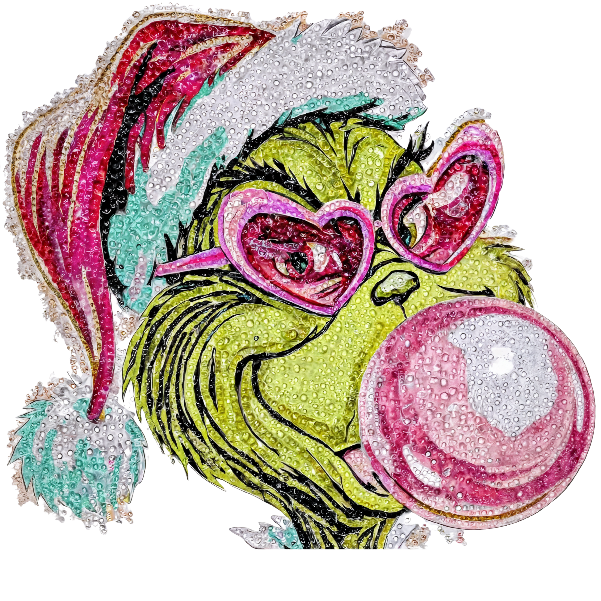 Pink Bubblegum Green Holiday Character Transfer ready-to-press DTF transfer