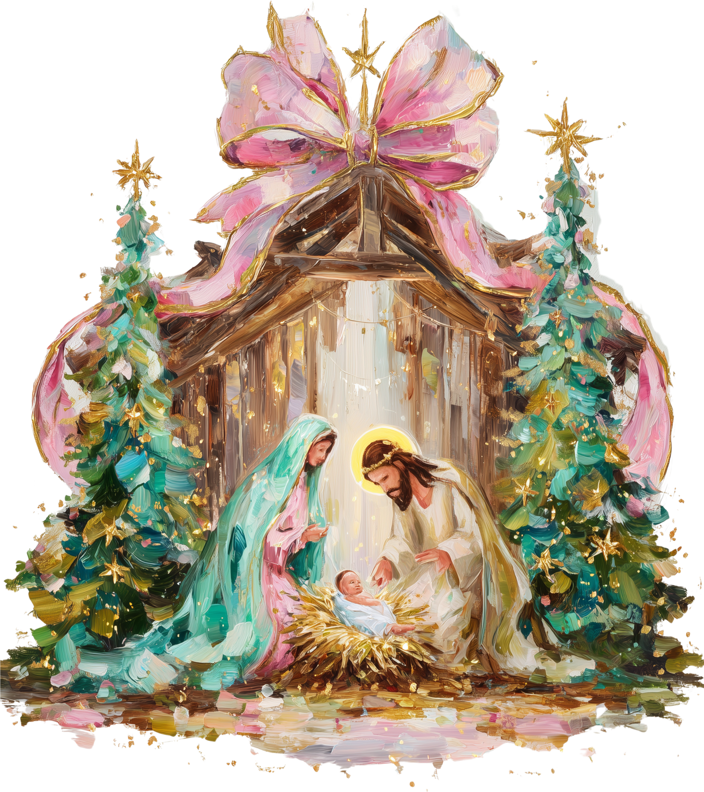 Coquette Nativity Stable Christmas Transfer ready-to-press DTF transfer