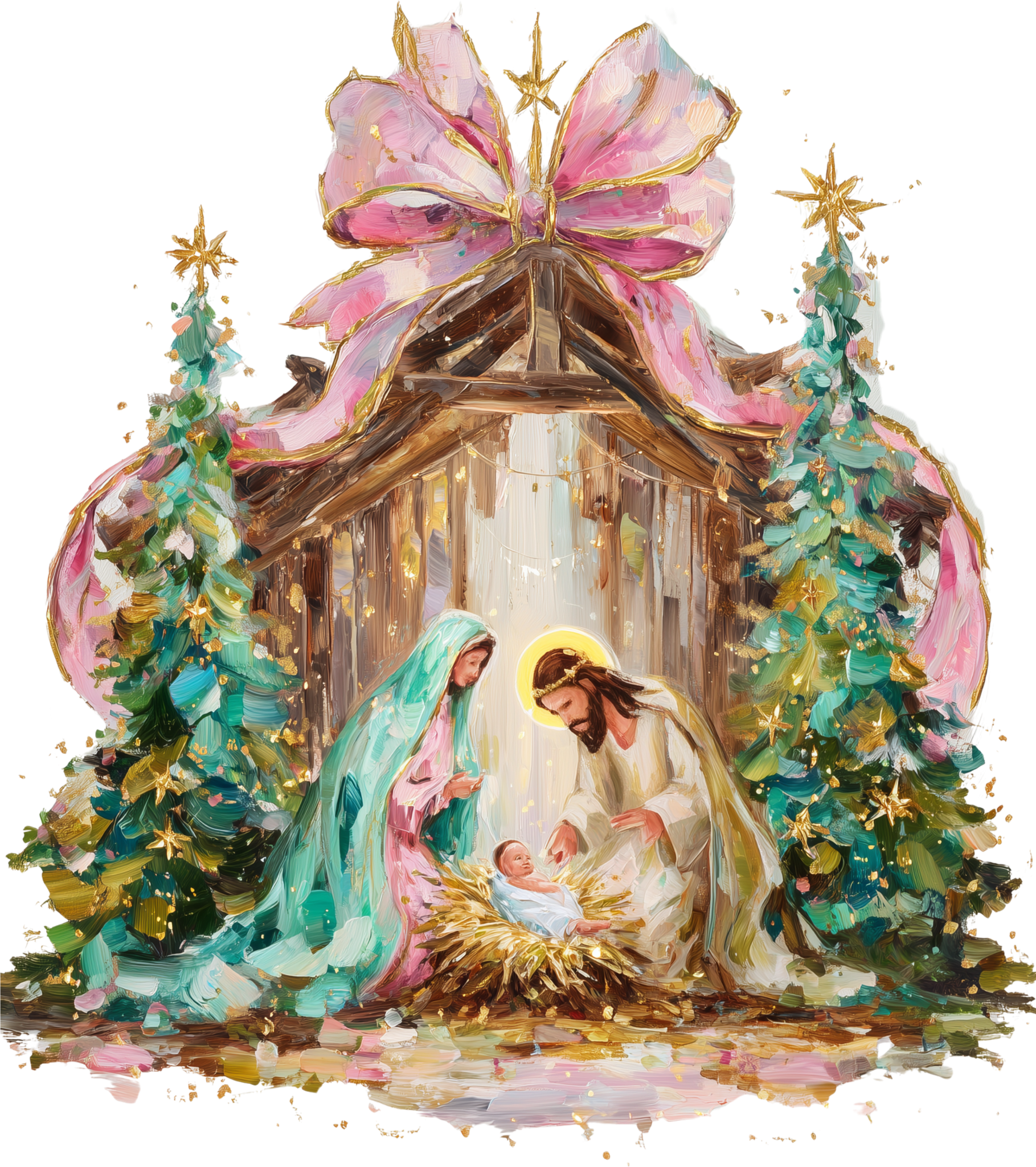 Coquette Nativity Stable Christmas Transfer ready-to-press DTF transfer
