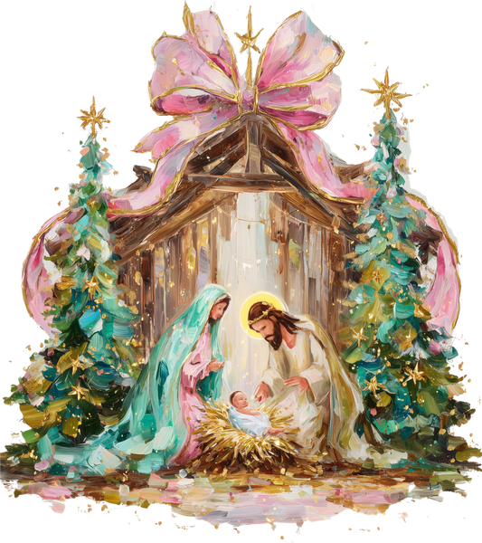 Coquette Nativity Stable Christmas Transfer ready-to-press DTF transfer