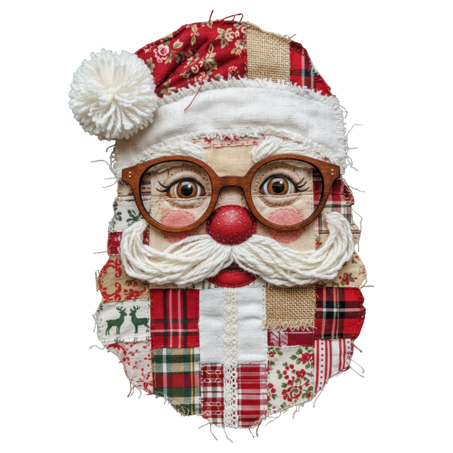 Plaid Patchwork Santa Face Christmas Transfer ready-to-press DTF transfer