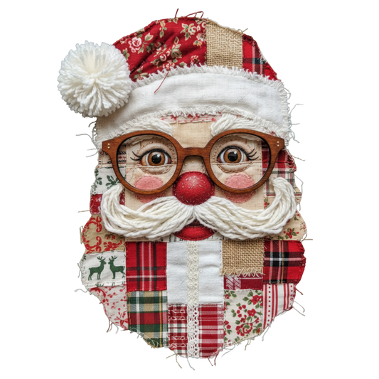 Plaid Patchwork Santa Face Christmas Transfer ready-to-press DTF transfer