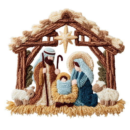 Crochet Nativity Stable Christmas Transfer ready-to-press DTF transfer