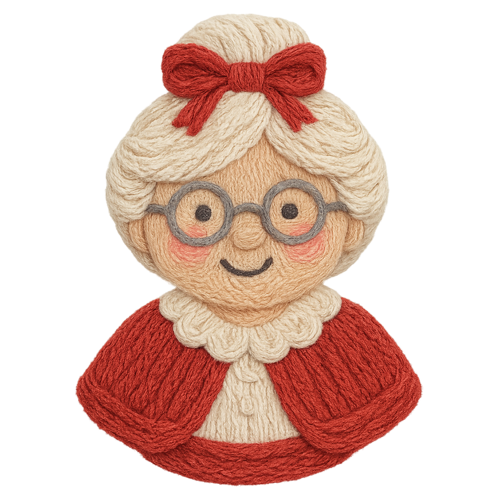 Crochet Mrs Claus Christmas Transfer ready-to-press DTF transfer