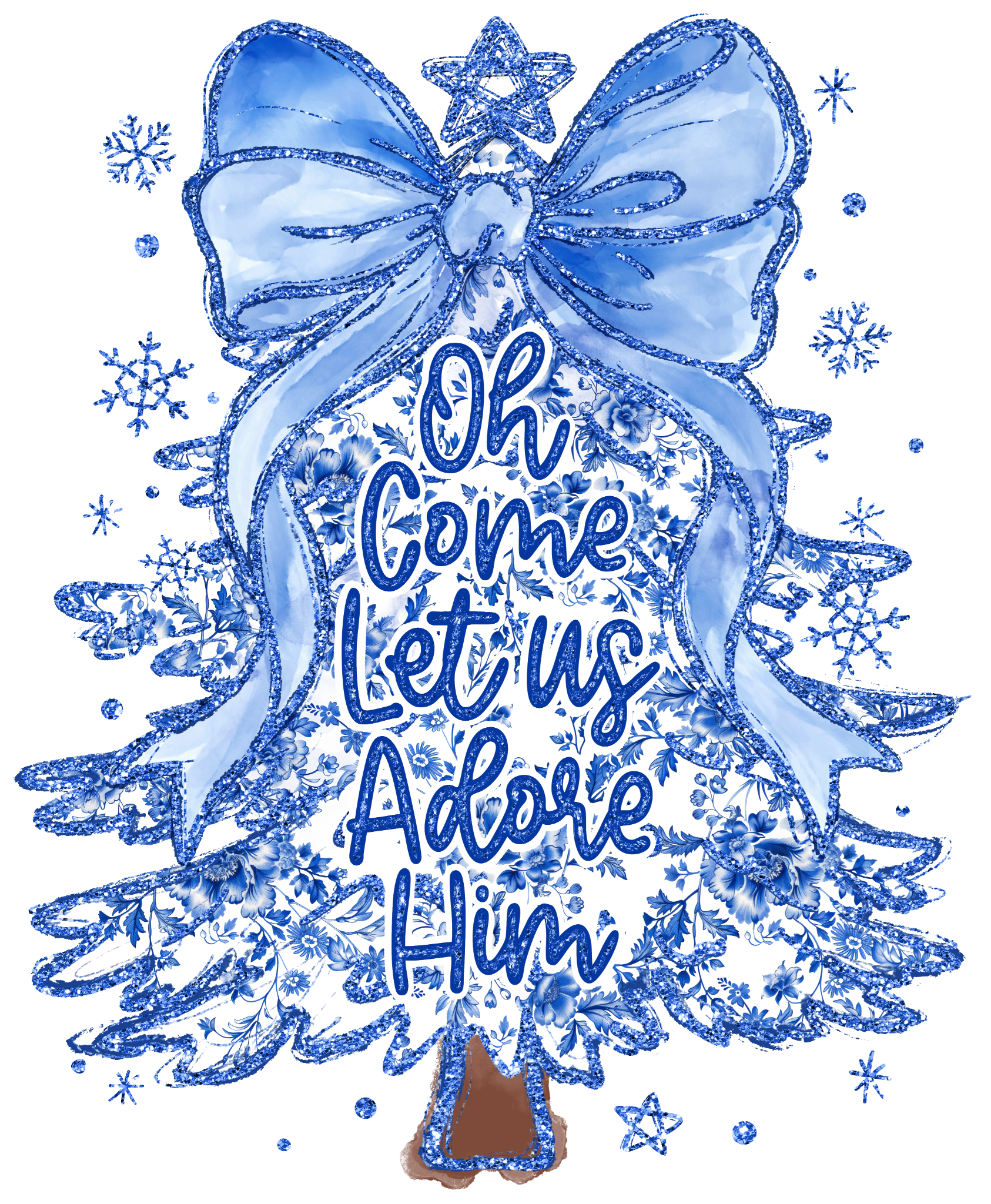 Blue Coquette O Come Let Us Adore Him Transfer ready-to-press DTF transfer