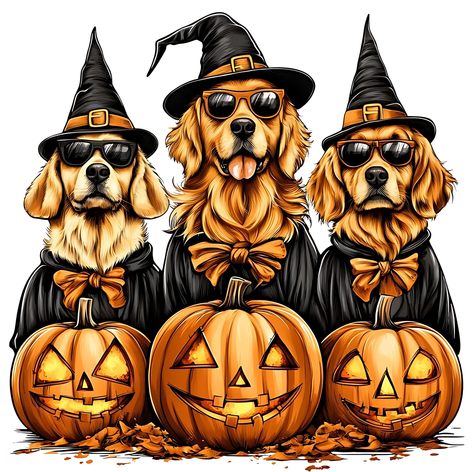 Witchy Golden Retrievers Halloween Transfer