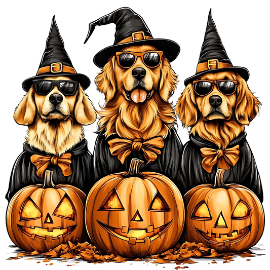 Witchy Golden Retrievers Halloween Transfer