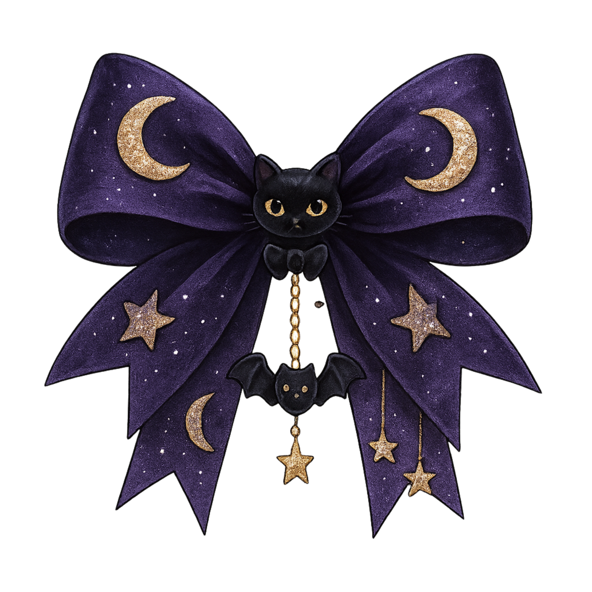 Celestial Black Cat Bow Halloween Transfer