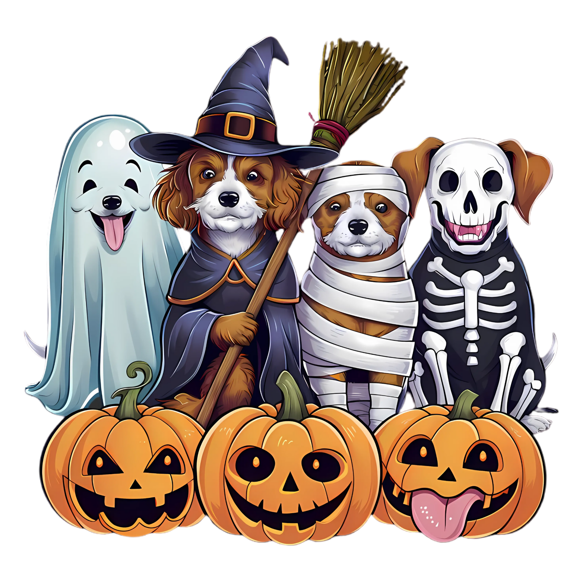 Costumed Dogs and Pumpkins Halloween Transfer