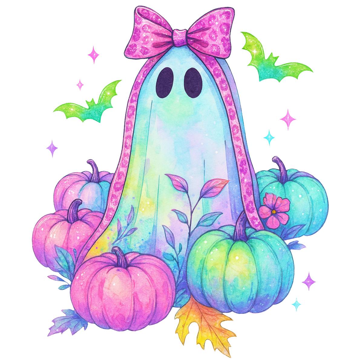 Pastel Ghost and Pumpkins Halloween Transfer