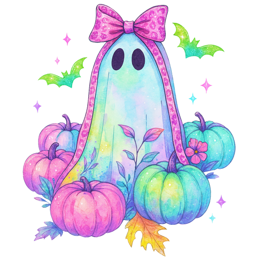 Pastel Ghost and Pumpkins Halloween Transfer