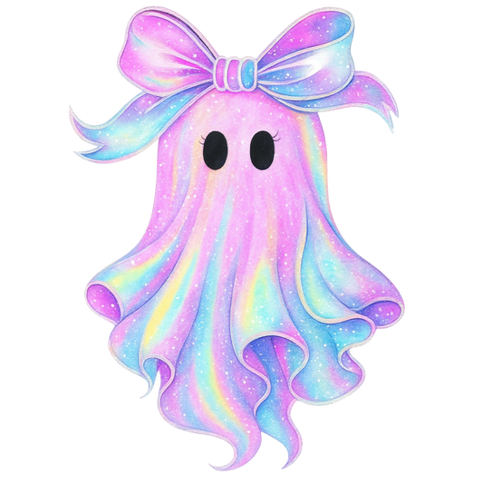 Pastel Ghost with Bow Halloween Transfer
