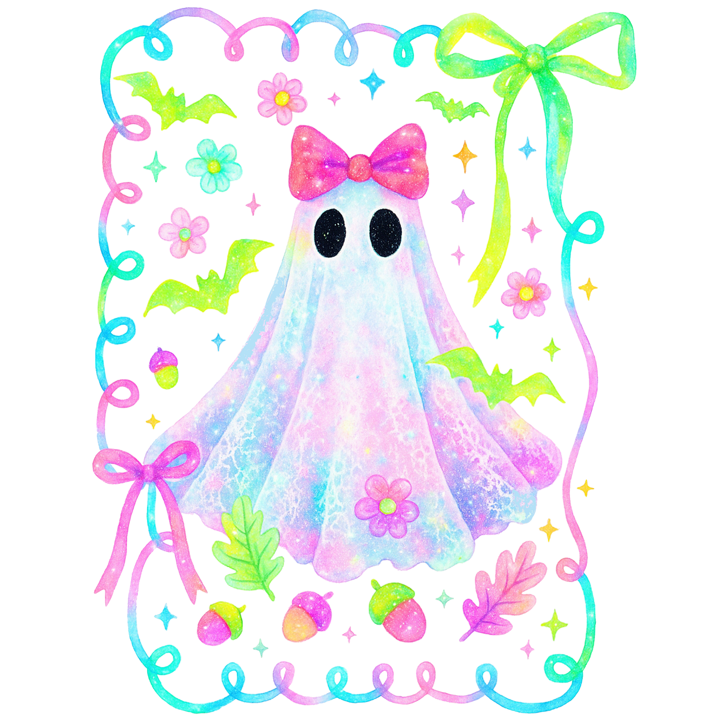 Floral Pastel Ghost Halloween Transfer